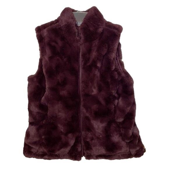 Nicole Miller Original Reversible Vest Womens Small Wine Red Faux Fur Quilted - Picture 3 of 11